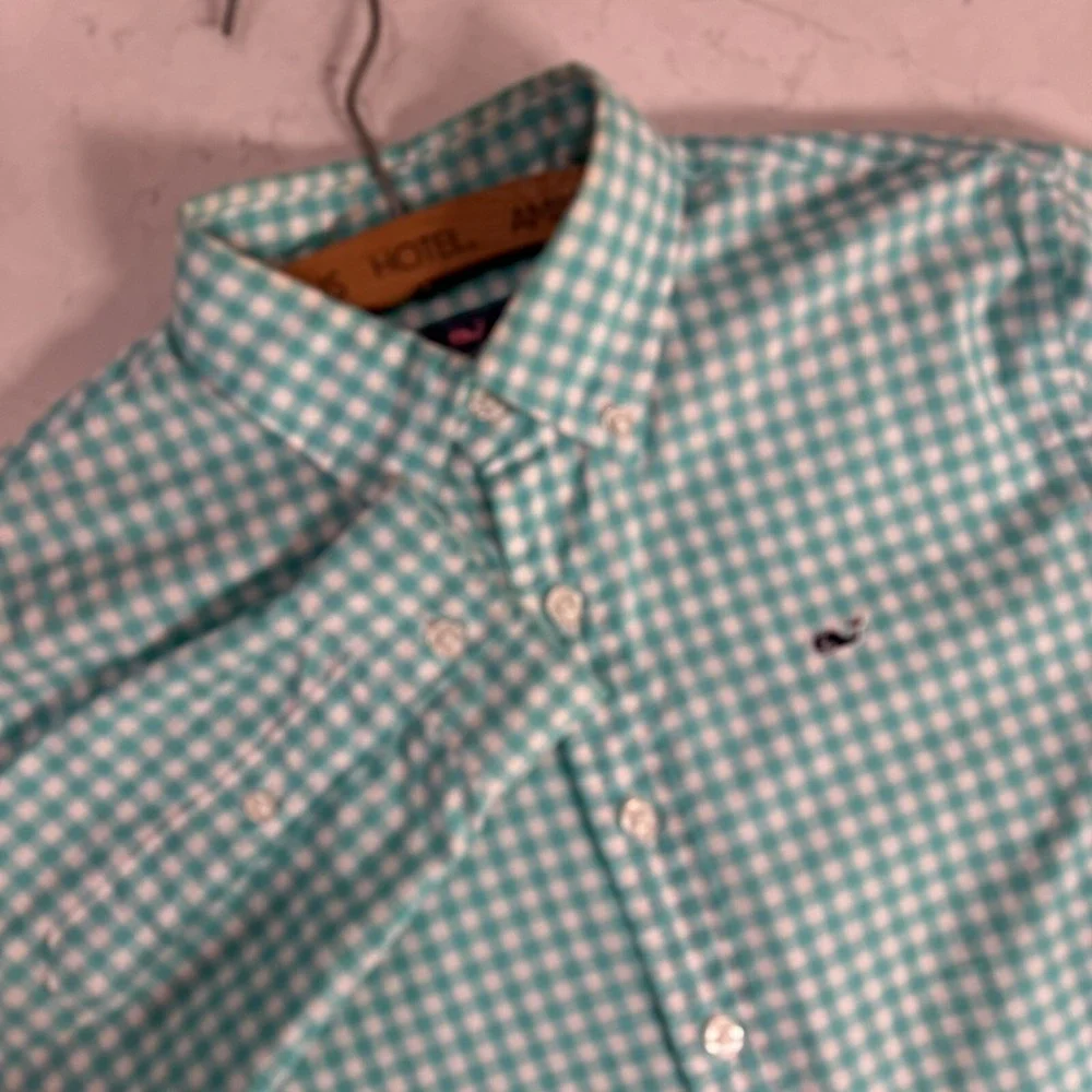 Vineyard Vines‎ Whale Shirt Long Sleeve Button Blue Gingham Boy's Size L or 16